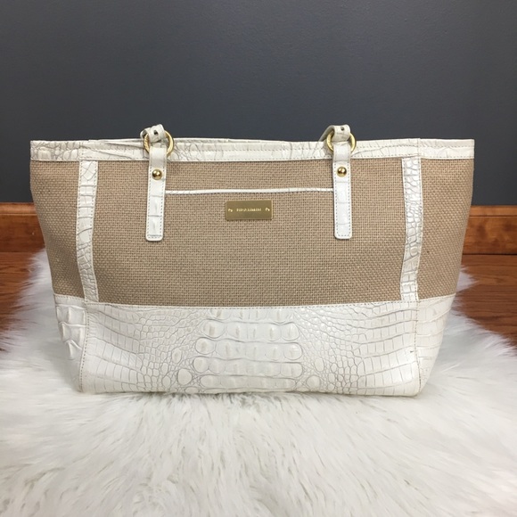 Brahmin Handbags - Brahmin white leather and tan canvas purse